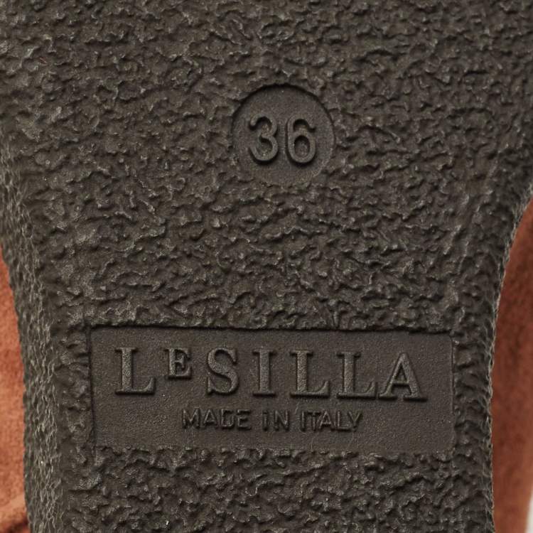 Pre Owned Le Silla Brown Suede Fringe Wedge Ankle Length Boots Size 36