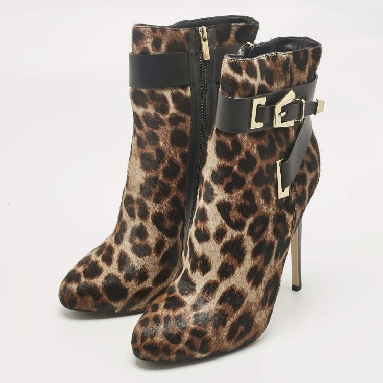 Pre Owned Le Silla Brown/Black Calf Hair and Leather Ankle Booties Size 38.5