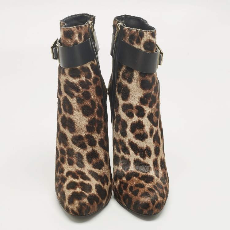 Pre Owned Le Silla Brown/Black Calf Hair and Leather Ankle Booties Size 38.5