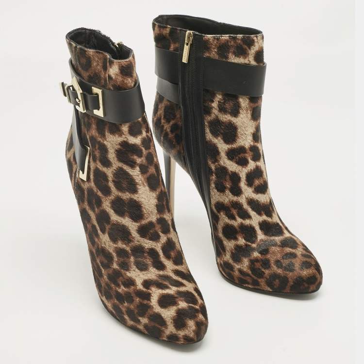 Pre Owned Le Silla Brown/Black Calf Hair and Leather Ankle Booties Size 38.5