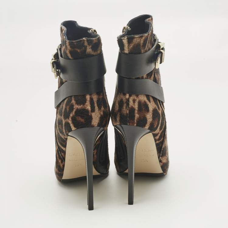 Pre Owned Le Silla Brown/Black Calf Hair and Leather Ankle Booties Size 38.5