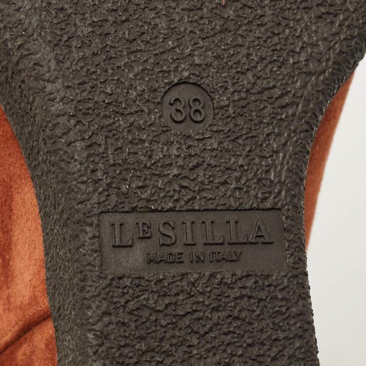 Pre Owned Le Silla Brown Suede Fringe Wedge Ankle Boots Size 38