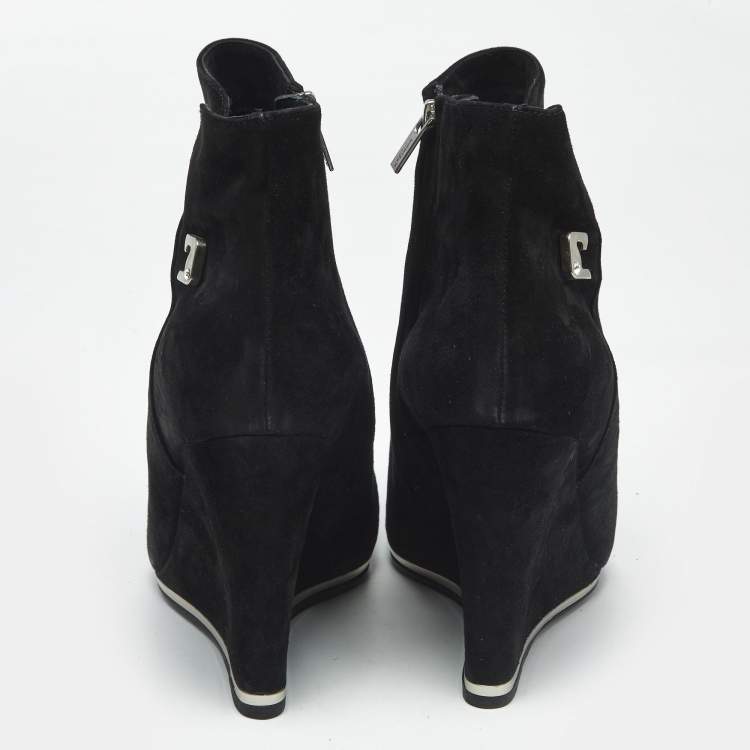 Pre Owned Le Silla Black Suede Wedge Ankle Boots Size 40