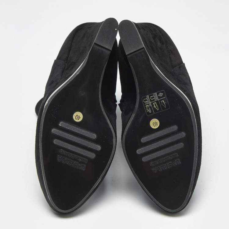 Pre Owned Le Silla Black Suede Wedge Ankle Boots Size 40