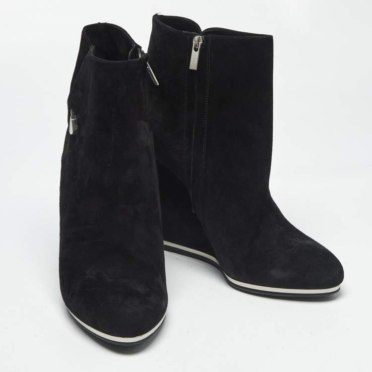 Pre Owned Le Silla Black Suede Wedge Ankle Boots Size 40