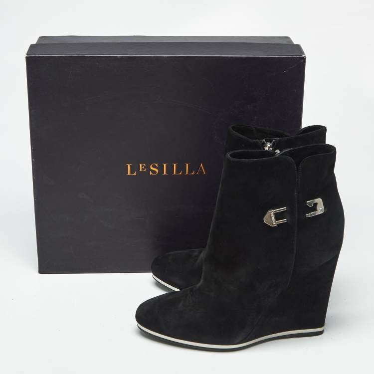 Pre Owned Le Silla Black Suede Wedge Ankle Boots Size 40