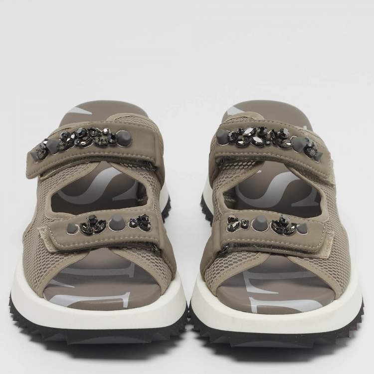 Pre Owned Le Silla Yui Wave Size 40 Grey Fabric and Net Slide Sandals