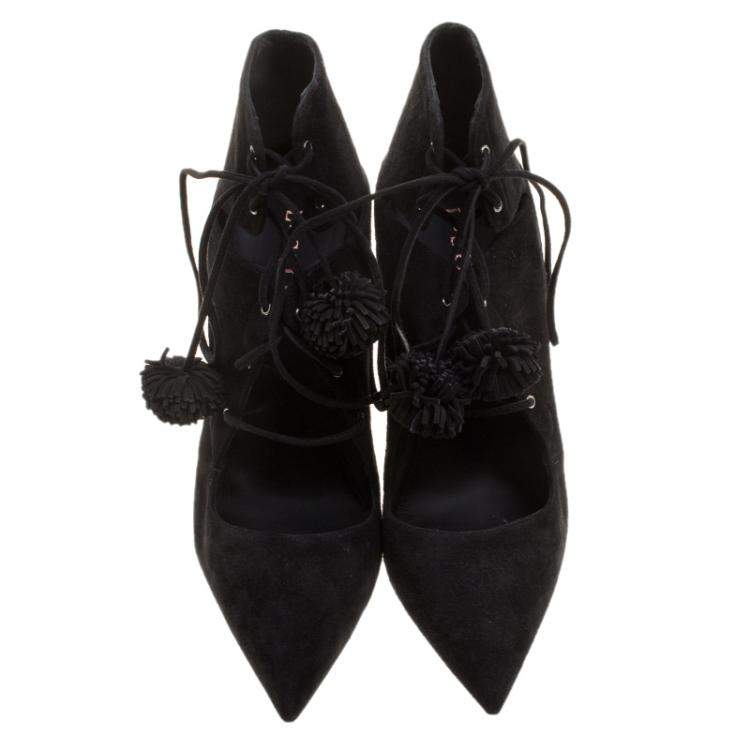 Pre Owned Le Silla Black Suede Lace Up Pointed Toe Ankle Boots Size 39.5