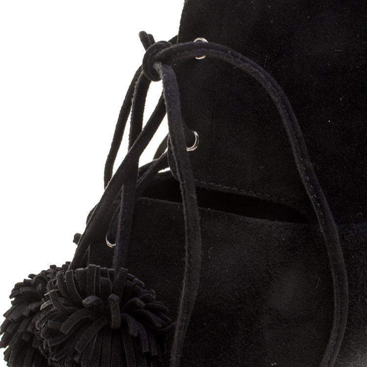 Pre Owned Le Silla Black Suede Lace Up Pointed Toe Ankle Boots Size 39.5