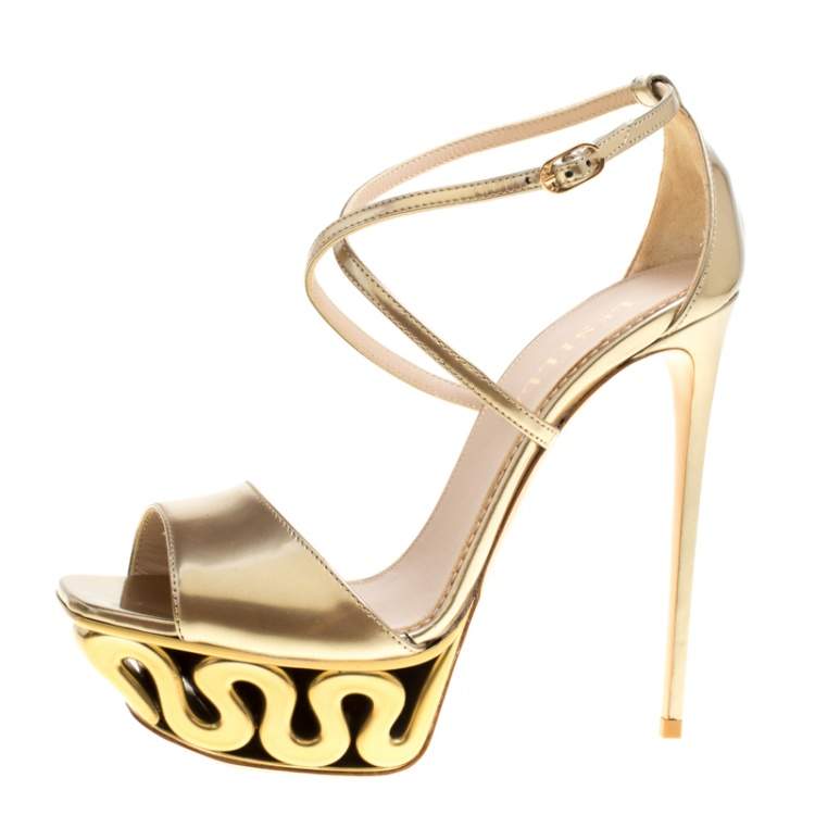 LEBE High Heels New Women's Shoes Metal Wings Stiletto Women's Sandals high  Heels Plus Size-Gold||42