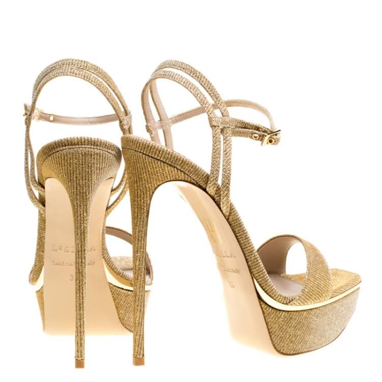 Pre Owned Le Silla Metallic Gold Lamé Glitter Fabric Galaxy Platform Sandals Size 39
