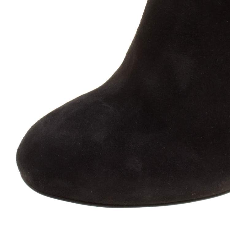 Pre Owned Enio Silla For Le Silla Black Suede Crystal Embellished Pyramid Studs Knee Length Boots Size 40
