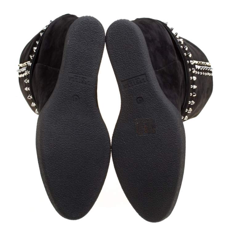 Pre Owned Le Silla Black Suede Studded Concealed Platform Boots Size 41