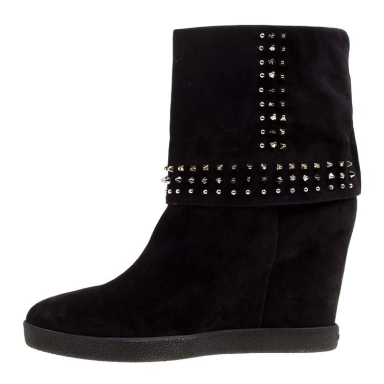 Pre Owned Le Silla Black Suede Studded Concealed Platform Boots Size 41