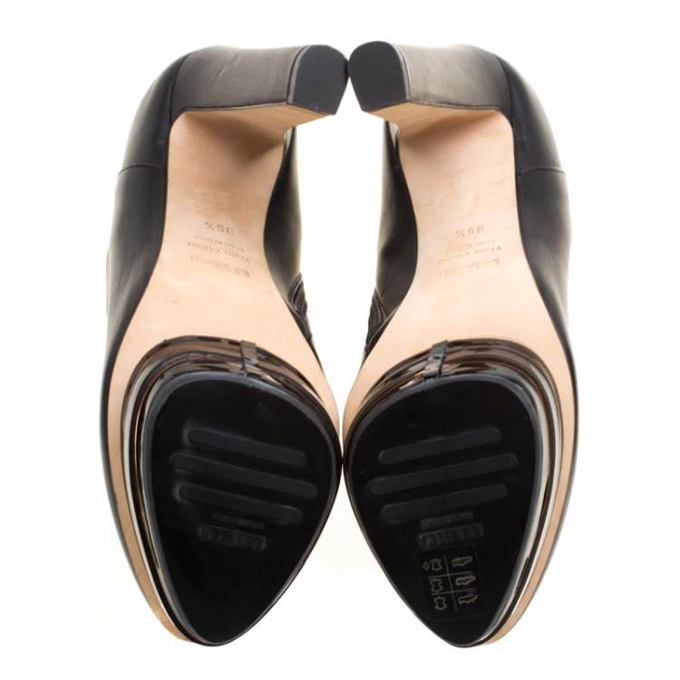 Pre Owned Enio Silla For Le Silla Black Leather Platform Booties Size 38.5
