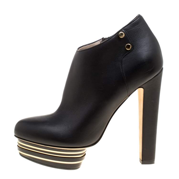 Pre Owned Enio Silla For Le Silla Black Leather Platform Booties Size 38.5