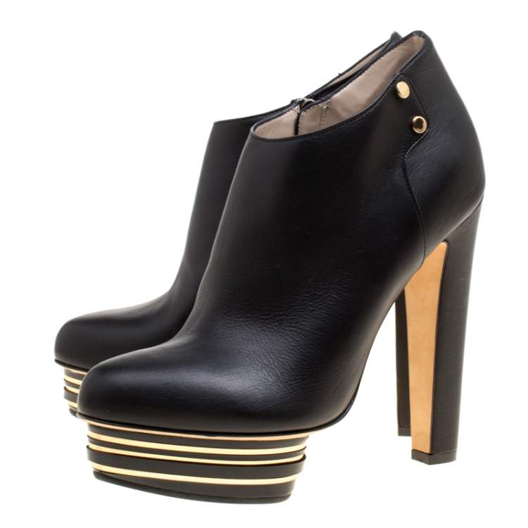 Pre Owned Enio Silla For Le Silla Black Leather Platform Booties Size 38.5