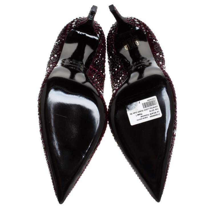 مملوكة مسبقًا Le Silla Burgundy Crystal Embellished Velvet Pointed Toe Pumps Size 41