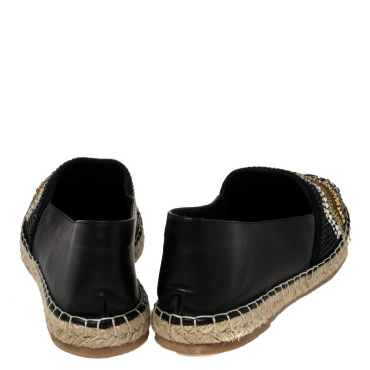 Pre Owned Le Silla Black Leather And Suede Embellished Espadrille Flats size 41