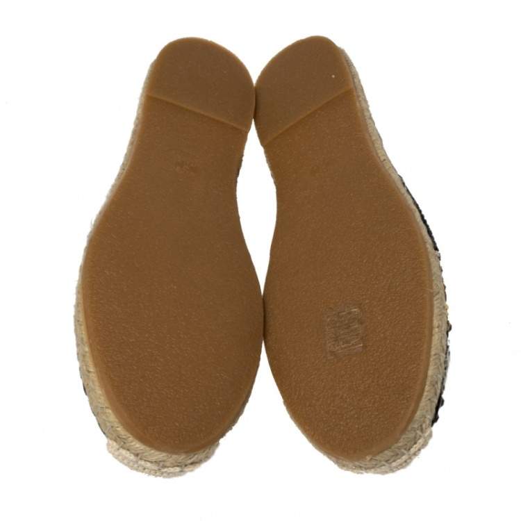 Pre Owned Le Silla Black Leather And Suede Embellished Espadrille Flats size 41