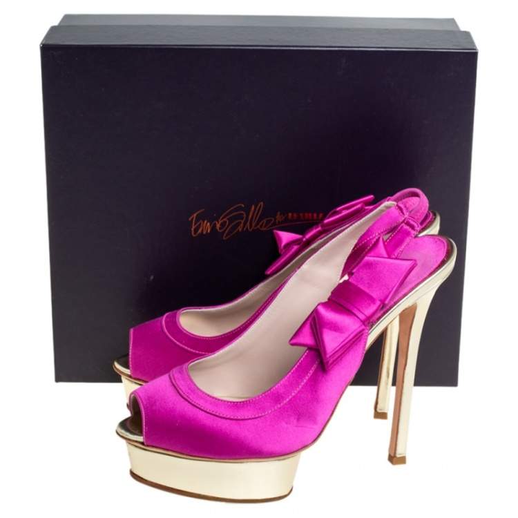 Pre Owned Le Silla Pink Satin Bow Slingback Sandals Size 39