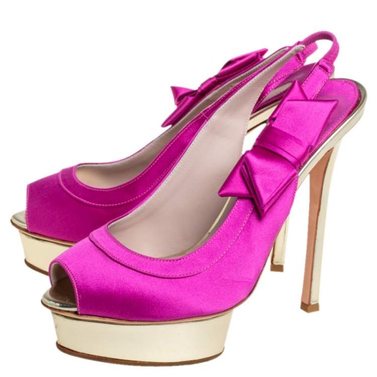 Pre Owned Le Silla Pink Satin Bow Slingback Sandals Size 39