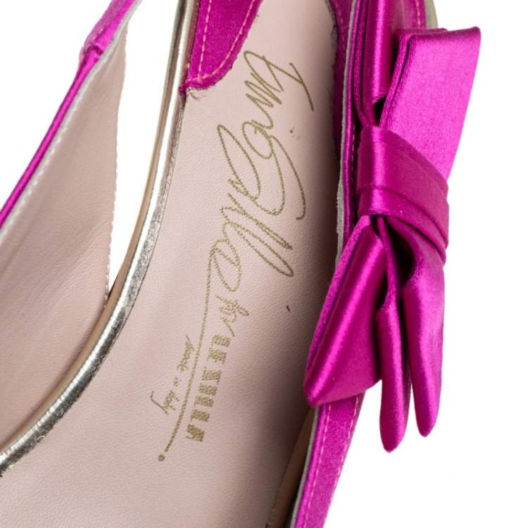 Pre Owned Le Silla Pink Satin Bow Slingback Sandals Size 39
