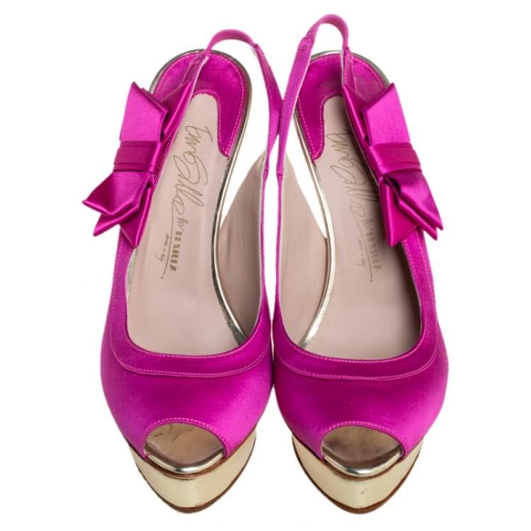 Pre Owned Le Silla Pink Satin Bow Slingback Sandals Size 39