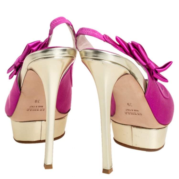 Pre Owned Le Silla Pink Satin Bow Slingback Sandals Size 39