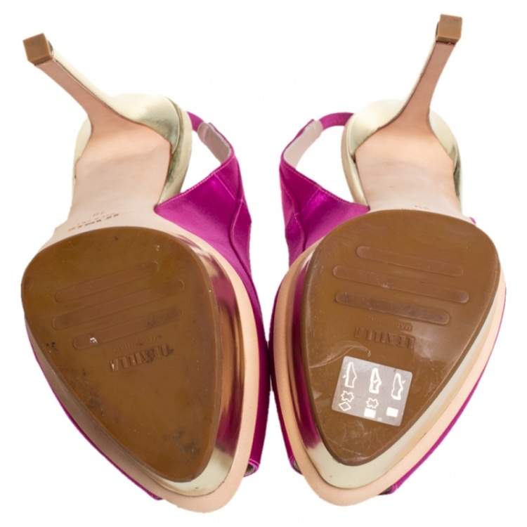 Pre Owned Le Silla Pink Satin Bow Slingback Sandals Size 39
