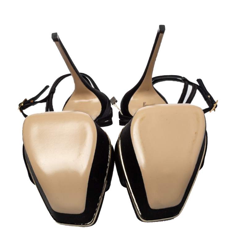 مملوكة مسبقًا Le Silla Black Satin Platform Ankle Strap Sandals Size 40