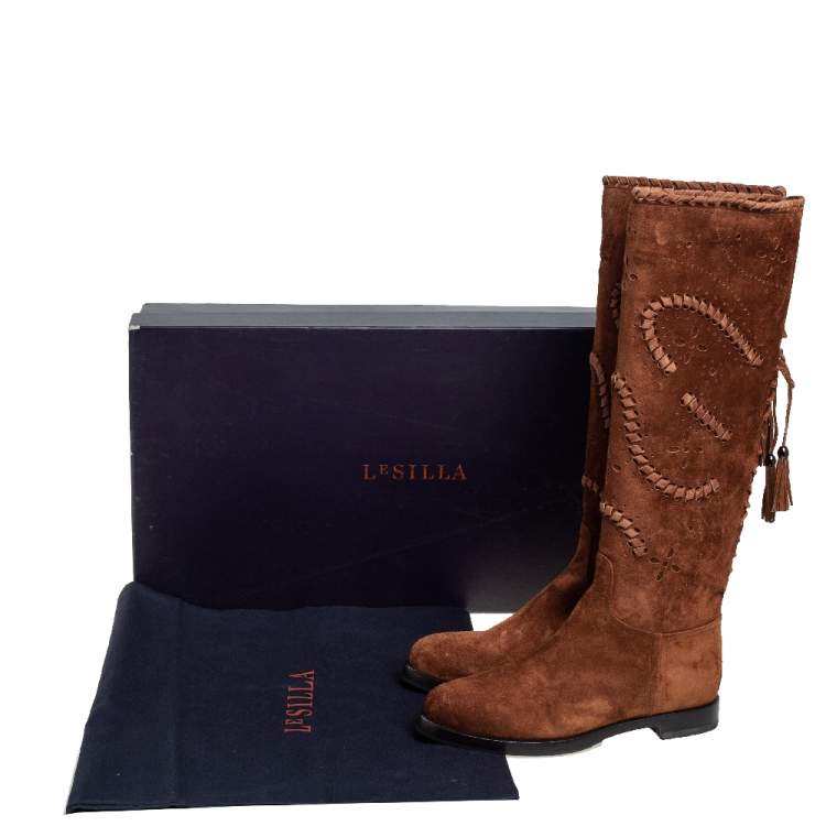 مملوكة مسبقًا Le Silla Brown Suede Knee Length Boots Size 38.5