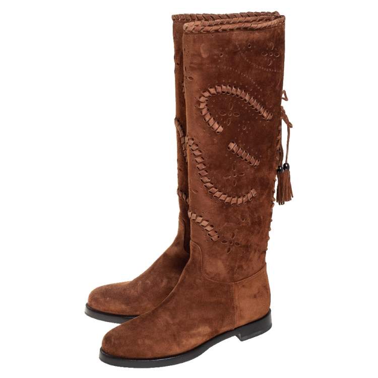 مملوكة مسبقًا Le Silla Brown Suede Knee Length Boots Size 38.5