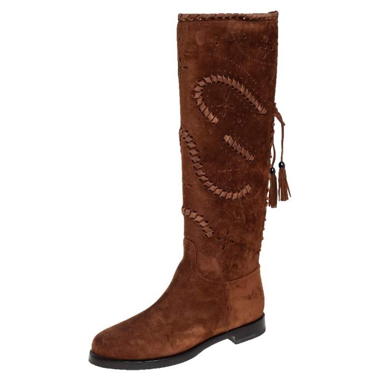 مملوكة مسبقًا Le Silla Brown Suede Knee Length Boots Size 38.5