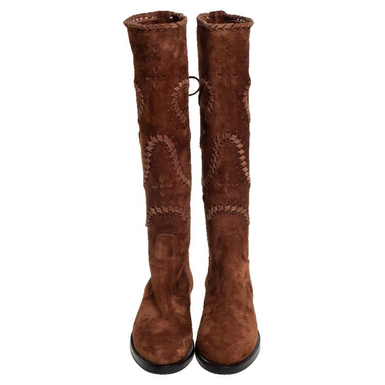 مملوكة مسبقًا Le Silla Brown Suede Knee Length Boots Size 38.5
