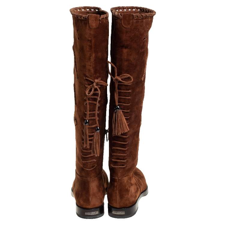 مملوكة مسبقًا Le Silla Brown Suede Knee Length Boots Size 38.5