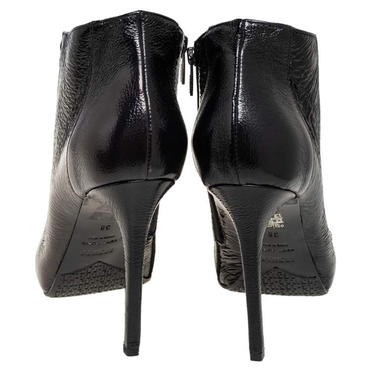 Pre Owned Le Silla Black Patent Leather Lace Up Studded  Ankle Booties Size 38