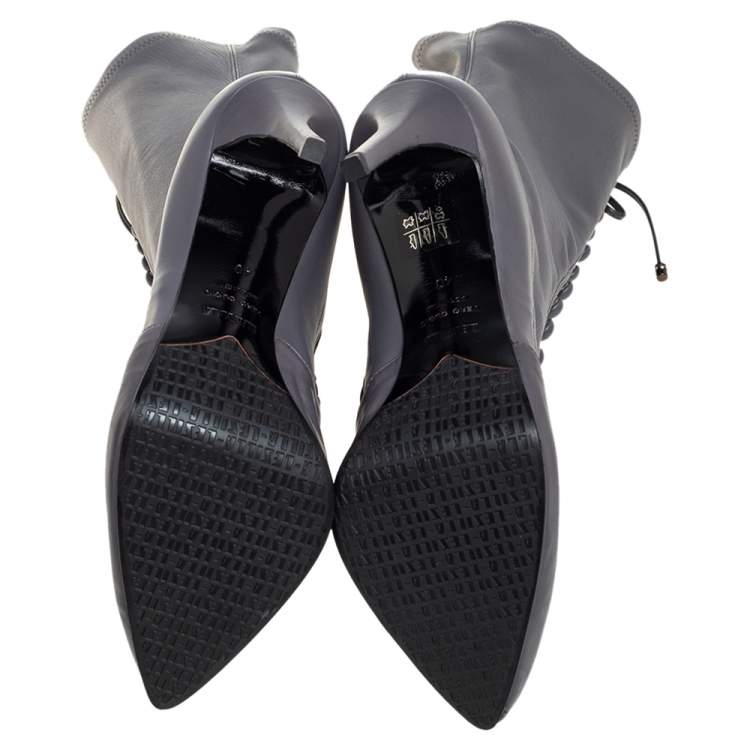 Pre Owned Le Silla  Grey Leather Lace Up Mid Calf Boots Size 40