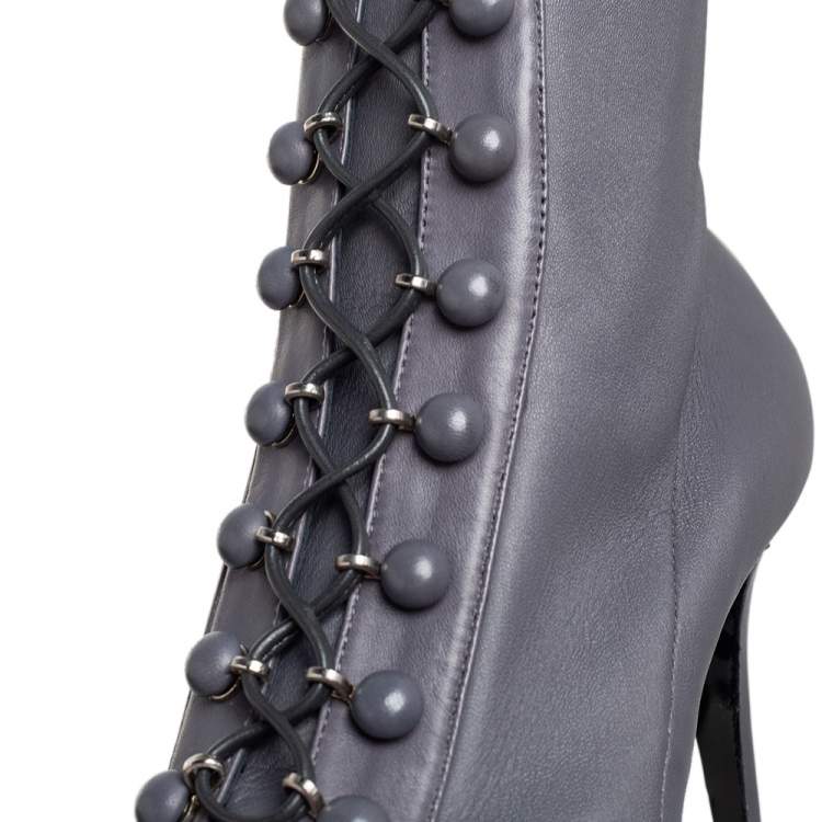 Pre Owned Le Silla  Grey Leather Lace Up Mid Calf Boots Size 40