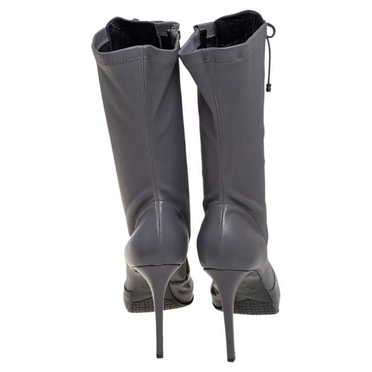 Pre Owned Le Silla  Grey Leather Lace Up Mid Calf Boots Size 40