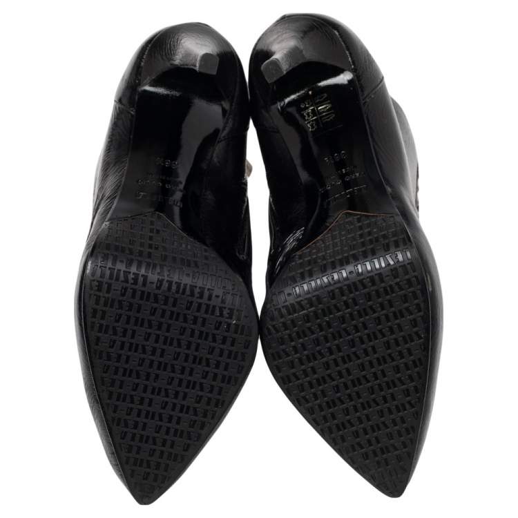 Pre Owned Le Silla Black Patent Leather Lace Up Studded  Ankle Booties Size 38.5