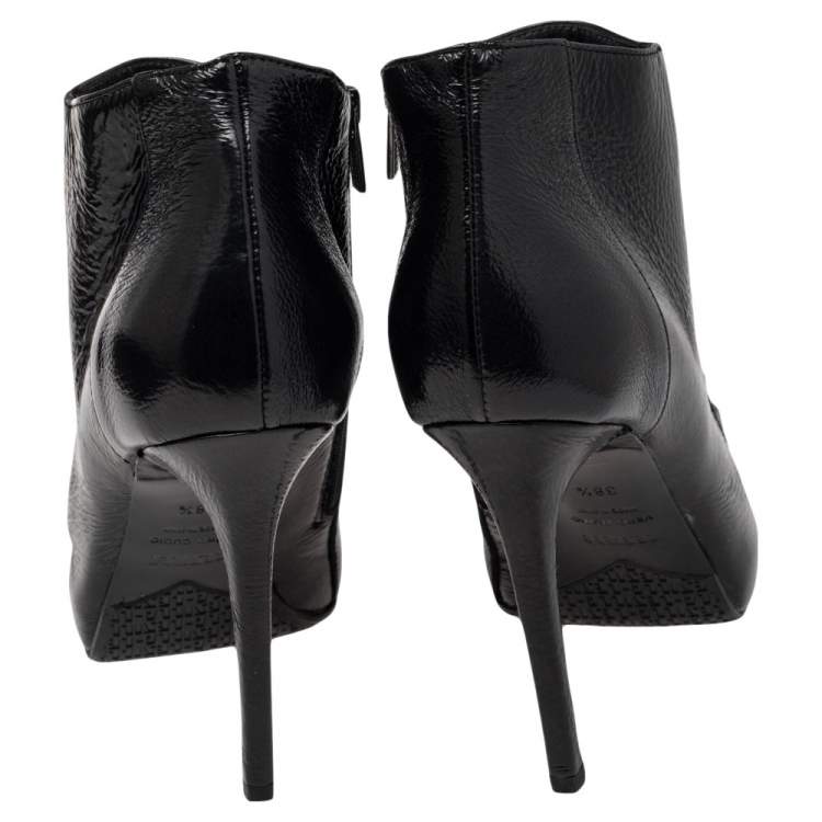 Pre Owned Le Silla Black Patent Leather Lace Up Studded  Ankle Booties Size 38.5