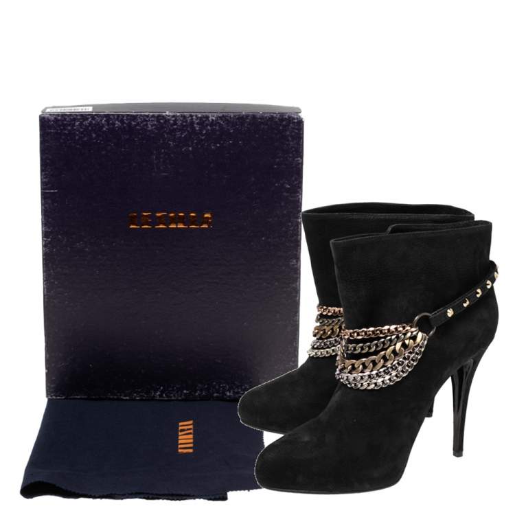 Pre Owned Le Silla Black Suede Stivaletto Ankle Boots Size 40