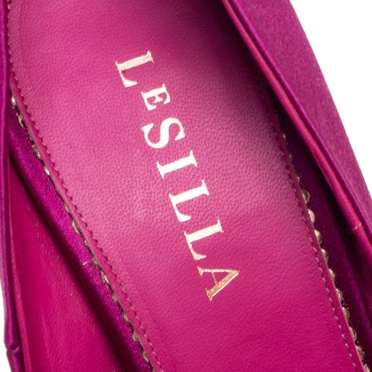 Pre Owned Le Silla Purple  Satin Crystal Embellished Platform Peep Toe Pumps Size 38 