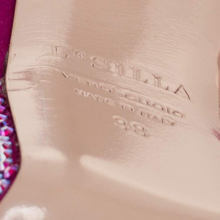 Pre Owned Le Silla Purple  Satin Crystal Embellished Platform Peep Toe Pumps Size 38 