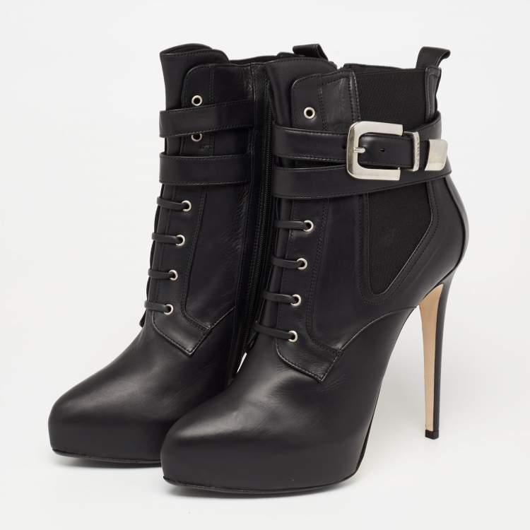 Pre Owned Le Silla Black Leather Platform Ankle Length Boots Size 40