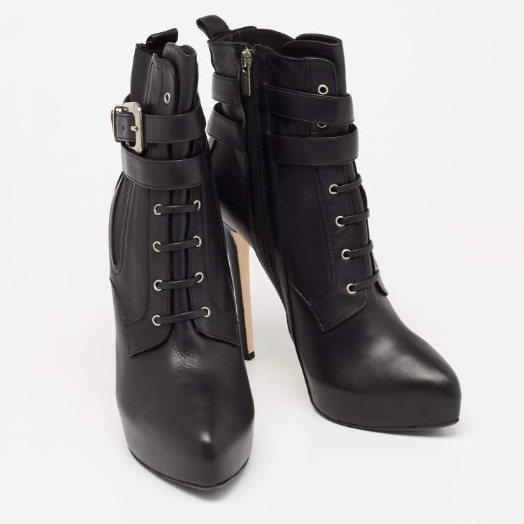 Pre Owned Le Silla Black Leather Platform Ankle Length Boots Size 40