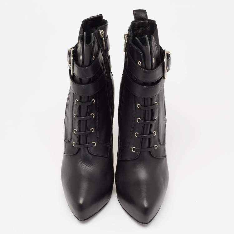Pre Owned Le Silla Black Leather Platform Ankle Length Boots Size 40
