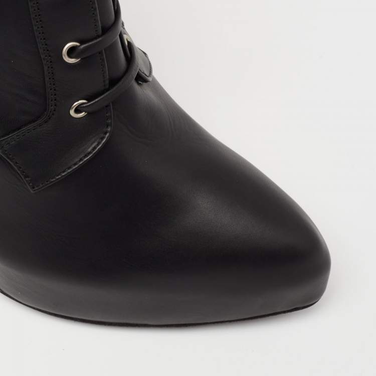 Pre Owned Le Silla Black Leather Platform Ankle Length Boots Size 40