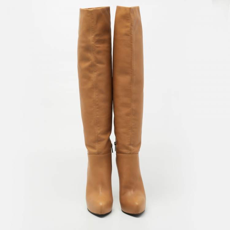 Pre Owned Le Silla Caramel Brown Leather Knee Length Boots Size 37